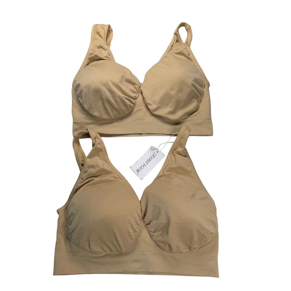 Rosvigor Bra Women's XL Beige Wireless Set of 2 Removable Pads Comfort Support